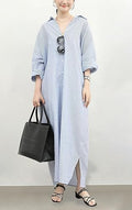 chouyatou Women's Casual Long Sleeve Button Down Loose Striped Cotton Maxi Shirt Dress